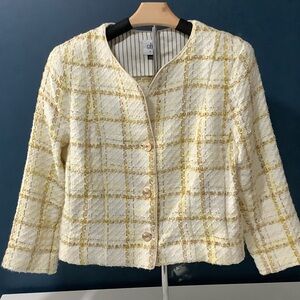 CAbi Cream and Yellow Plaid Tweed Blazer